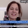 A student smiles in an online class while being featured on ABC-7 news segment
