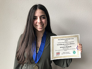 Kristen Rizkalli '22 poses with a medal and certificate after she placed in the regional Contra Costa County leg of the National History ...