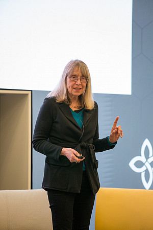 Esther Wojcicki speaks to an audience of parents, faculty, and friends of Carondelet in the Jean Hofmann Center for Innovaiton on January...