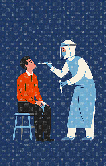 Patient and medical supervisor preparing for a COVID-19 nasal swab test. Image created by Russell...