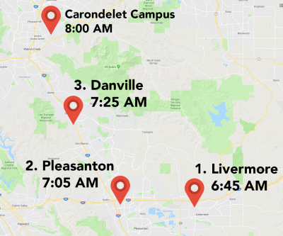 Map of the morning bus route.