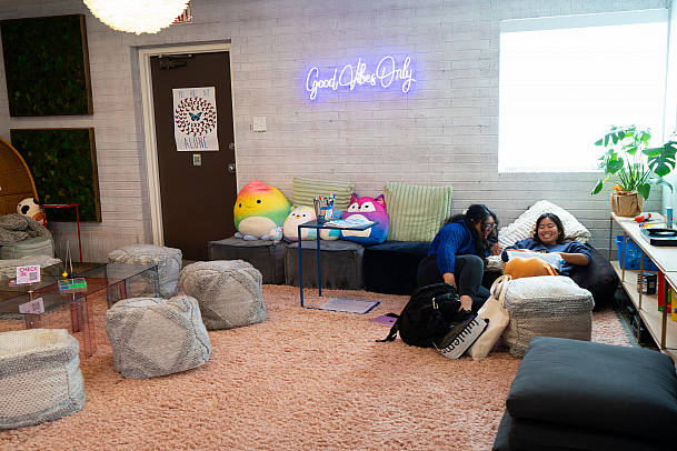 Students relax in the Hideout