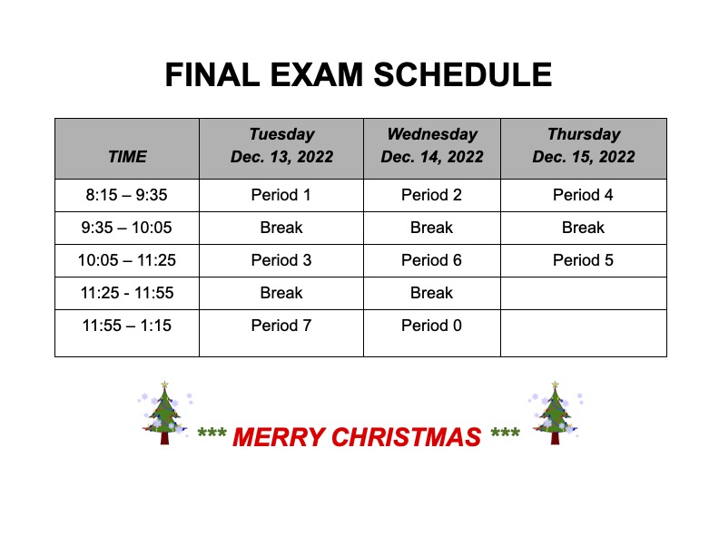 22-23 Sem 1 Final Exam Schedule