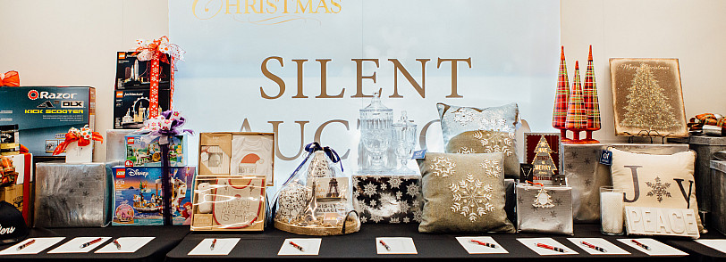 Gifts on display at the Silent Auction at Visions of Christmas 2019