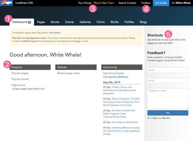 LiveWhale CMS Dashboard